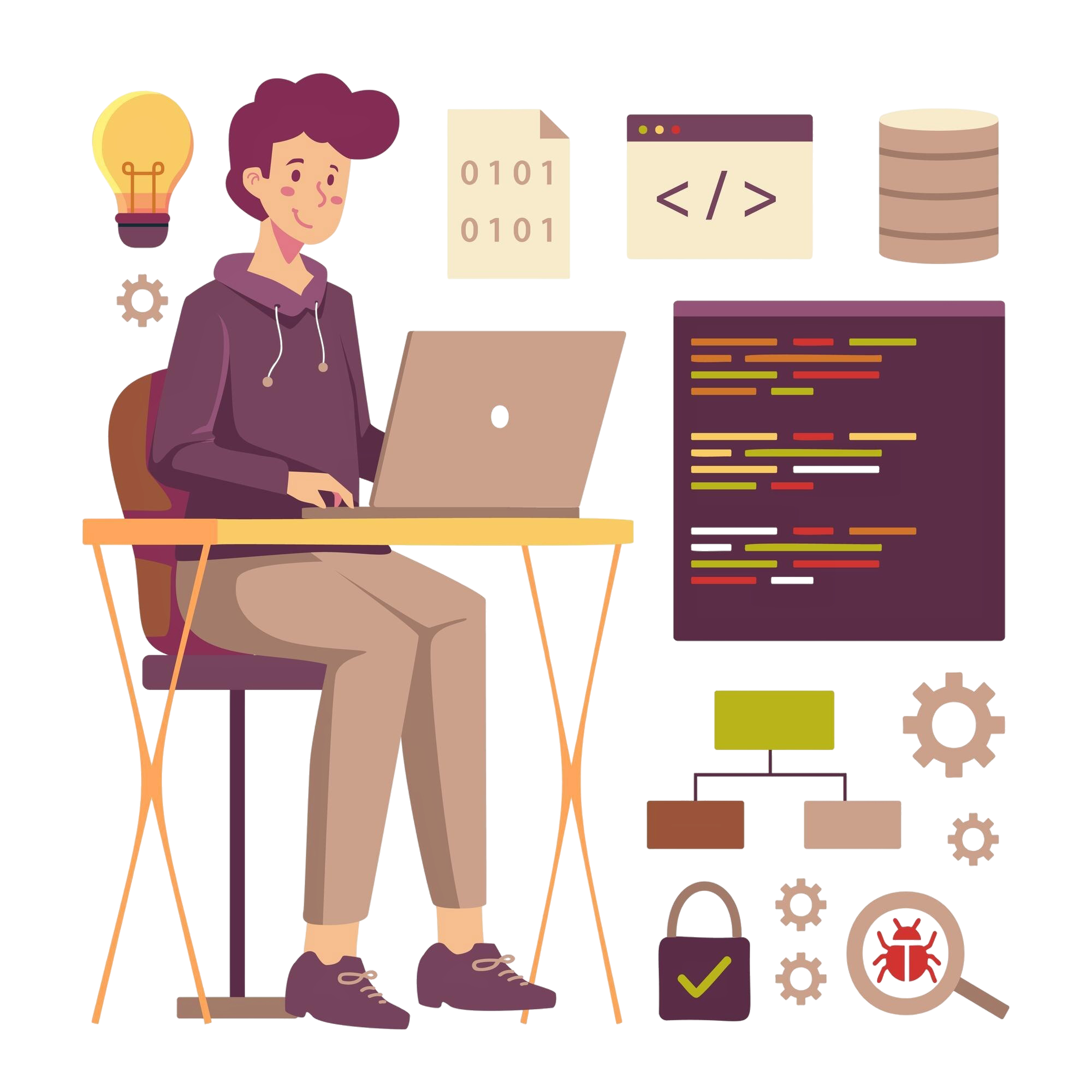 young programmer working laptop computer cartoon character